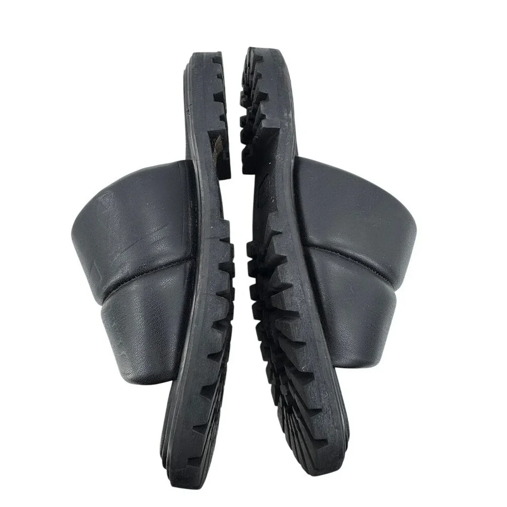 Staud Astro Slide Sandals Black Leather Puffy Padded Platform Lug Sole Slide 39